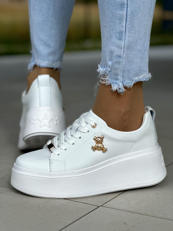 Białe trampki na grubym spodzie ze skóry naturalnej