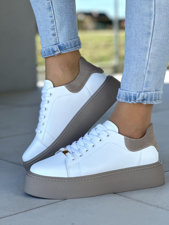 Oryginalne białe trampki damskie na platformie, skóra naturalna