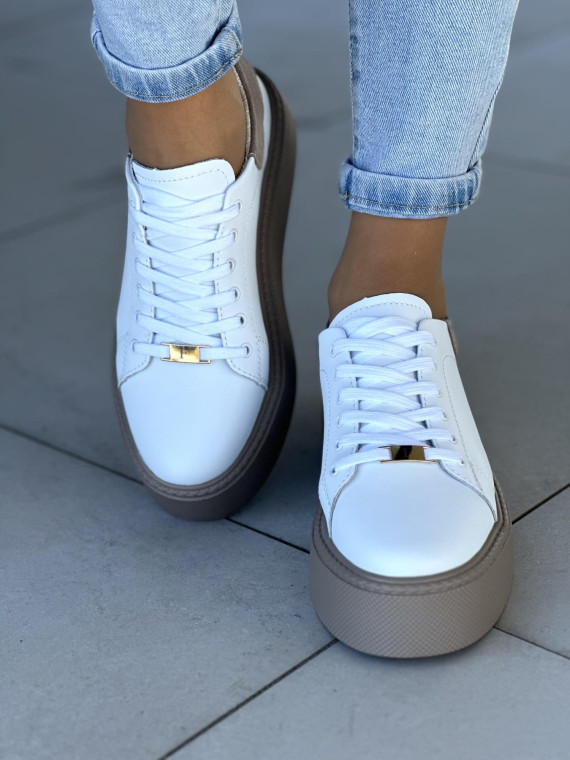Oryginalne białe trampki damskie na platformie, skóra naturalna