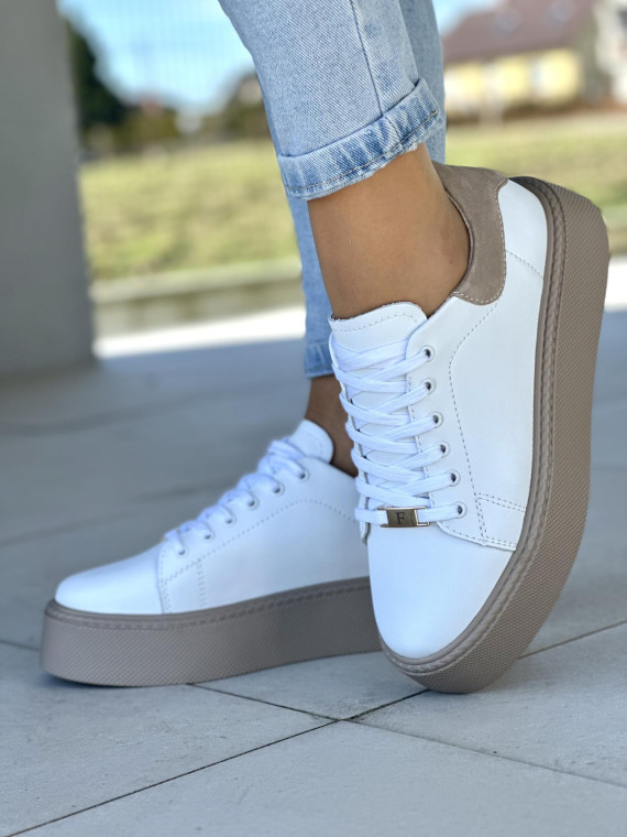 Oryginalne białe trampki damskie na platformie, skóra naturalna