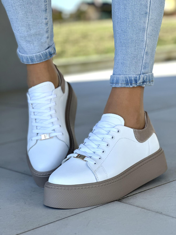 Oryginalne białe trampki damskie na platformie, skóra naturalna
