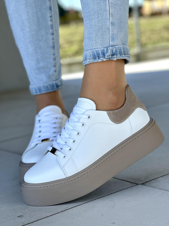 Oryginalne białe trampki damskie na platformie, skóra naturalna