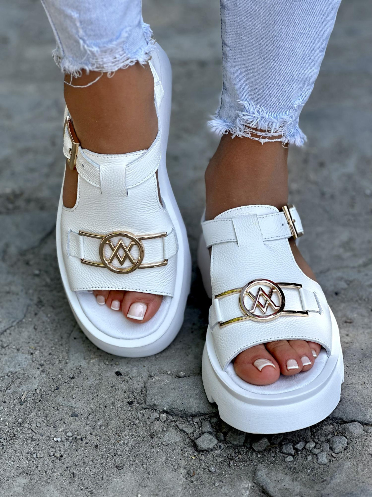 Białe sandały damskie skórzane OLEKSY polskiej produkcji