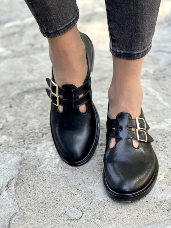 Czarne półbuty damskie skórzane OLEKSY polskiej produkcji