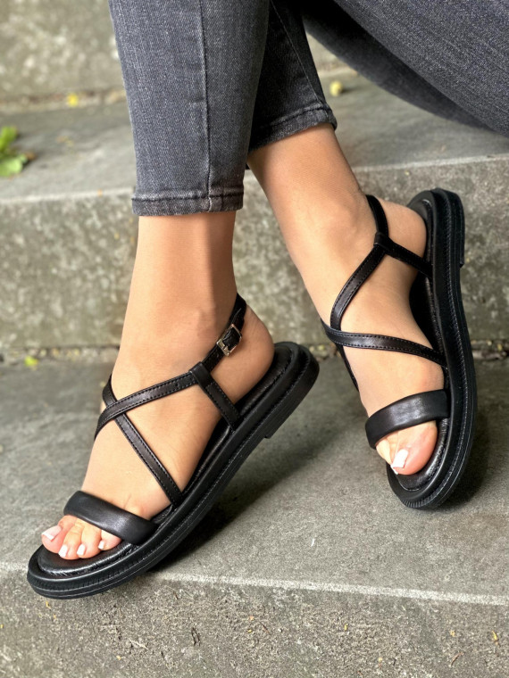 Czarne sandały damskie skórzane OLEKSY polskiej produkcji
