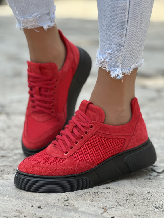 Oryginalne czerwone sneakersy damskie OLEKSY ze skóry naturalnej polskiej produkcji