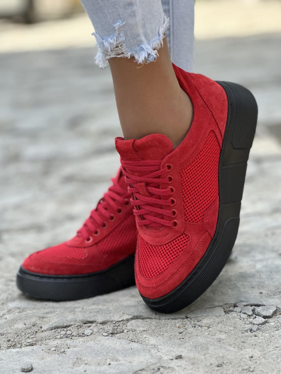 Oryginalne czerwone sneakersy damskie OLEKSY ze skóry naturalnej polskiej produkcji