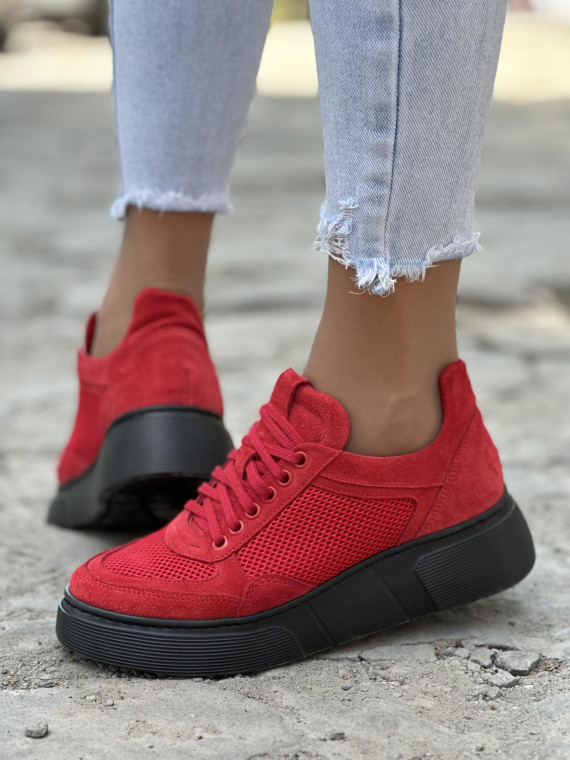 Oryginalne czerwone sneakersy damskie OLEKSY ze skóry naturalnej polskiej produkcji