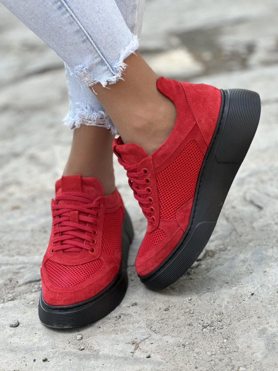 Oryginalne czerwone sneakersy damskie OLEKSY ze skóry naturalnej polskiej produkcji