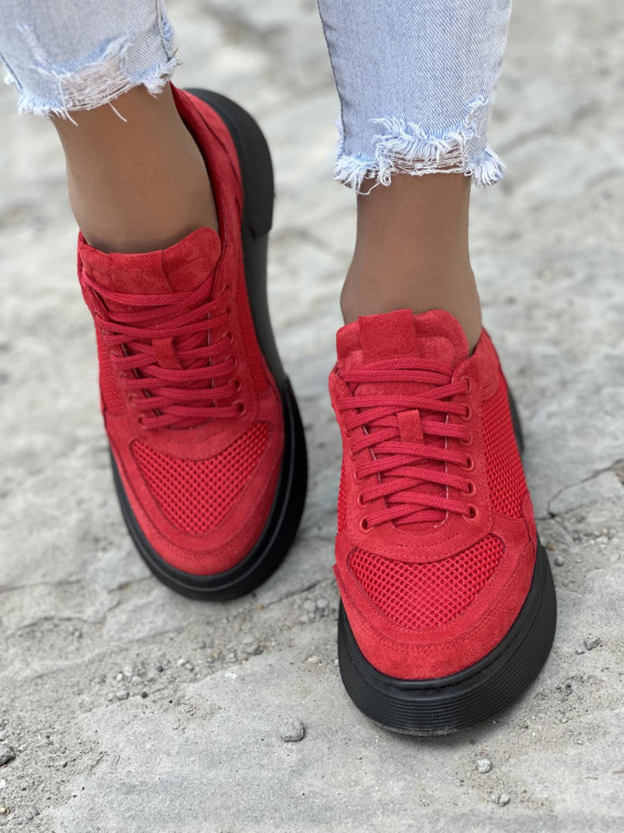 Oryginalne czerwone sneakersy damskie OLEKSY ze skóry naturalnej polskiej produkcji