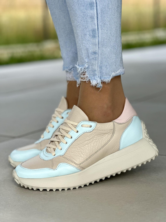 Wygodne pastelowe sneakersy damskie OLEKSY ze skóry naturalnej