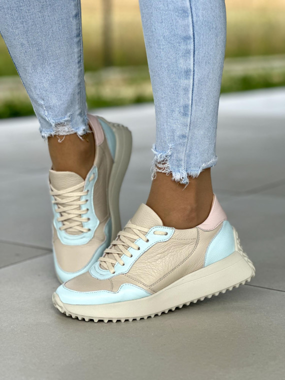 Wygodne pastelowe sneakersy damskie OLEKSY ze skóry naturalnej