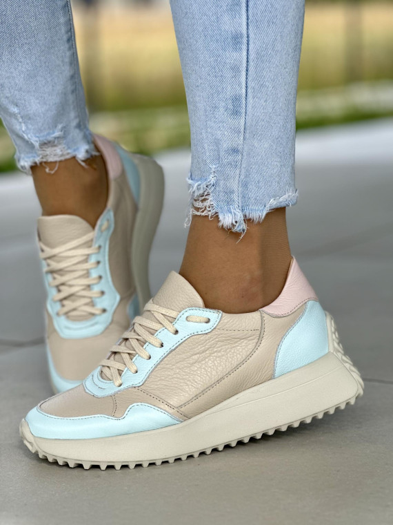 Wygodne pastelowe sneakersy damskie OLEKSY ze skóry naturalnej