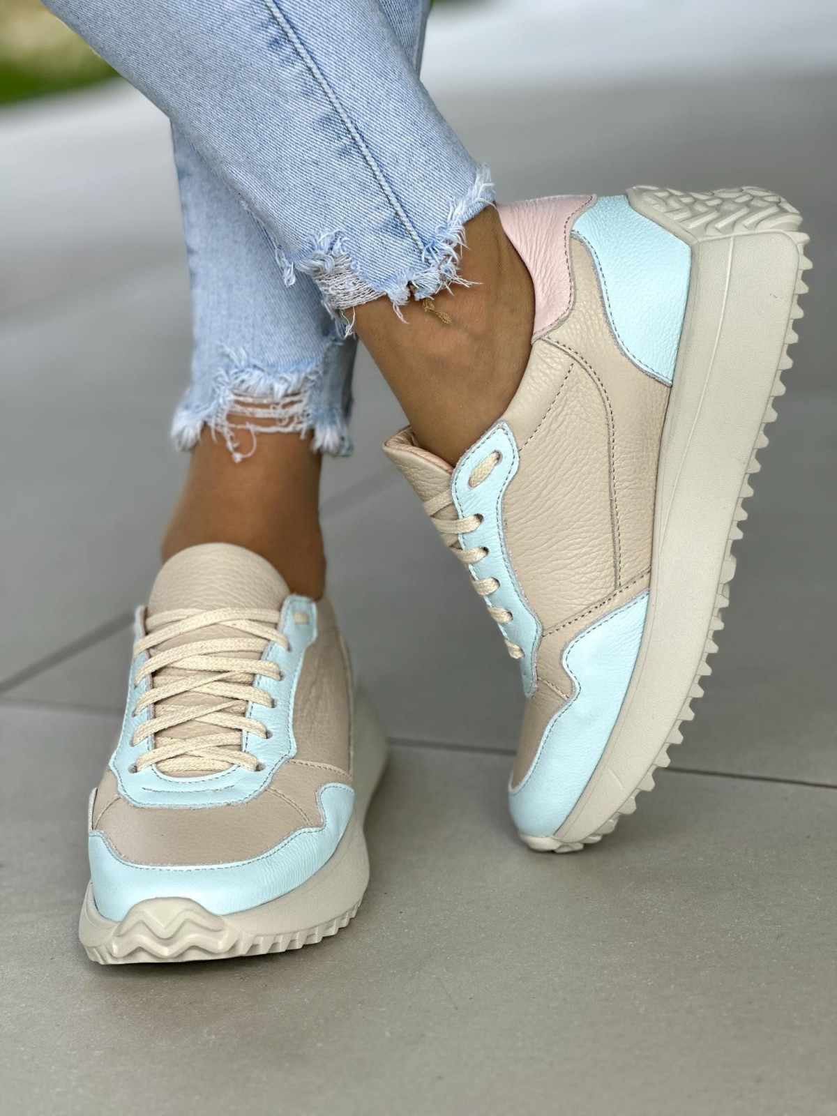 Wygodne pastelowe sneakersy damskie OLEKSY ze skóry naturalnej