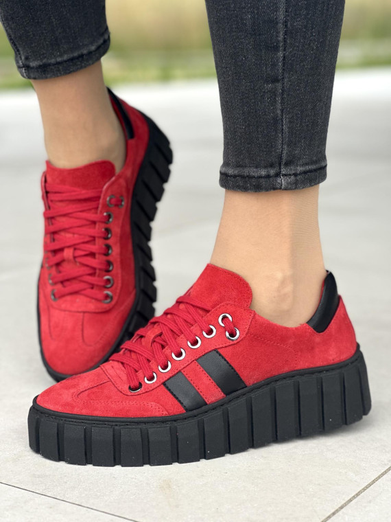 Czerwone trampki damskie skórzane OLEKSY polskiej produkcji