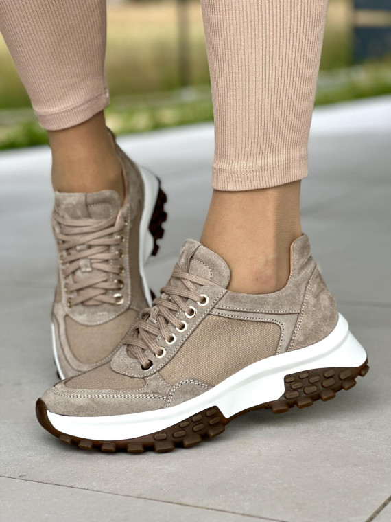 Beżowe sneakersy damskie OLEKSY ze skóry naturalnej