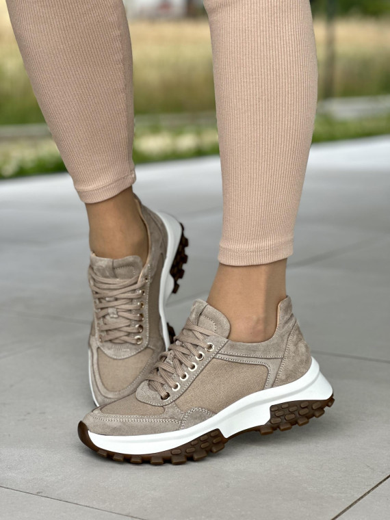 Beżowe sneakersy damskie OLEKSY ze skóry naturalnej