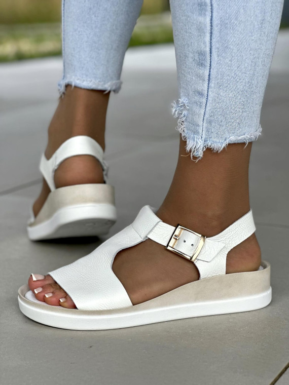 Sandały damskie skórzane OLEKSY na wygodnej niskiej koturnie polskiej produkcji