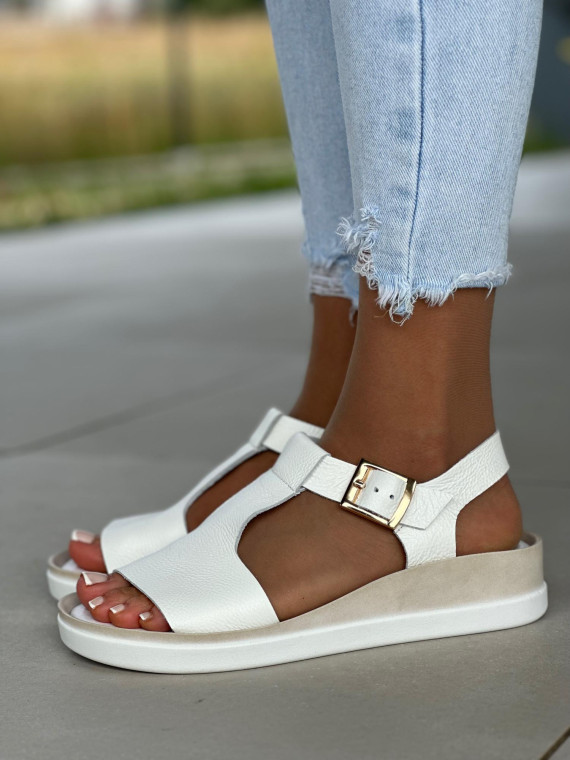 Sandały damskie skórzane OLEKSY na wygodnej niskiej koturnie polskiej produkcji