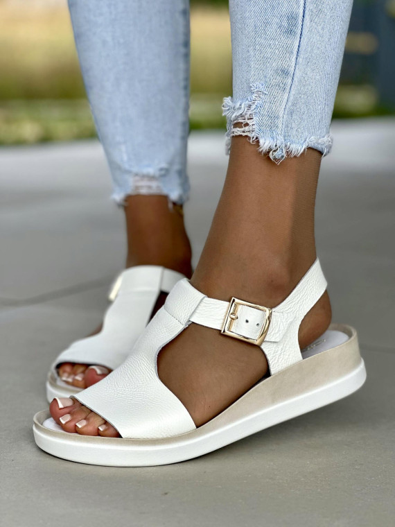 Sandały damskie skórzane OLEKSY na wygodnej niskiej koturnie polskiej produkcji