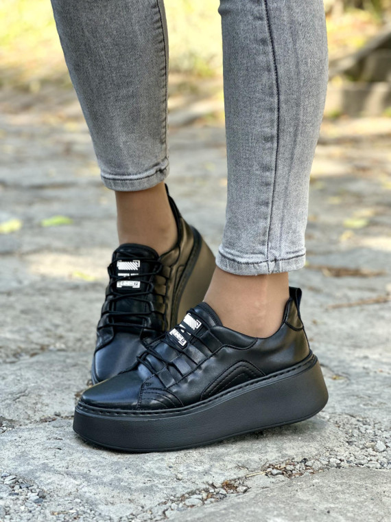 Czarne sneakersy damskie skórzane OLEKSY polskiej produkcji