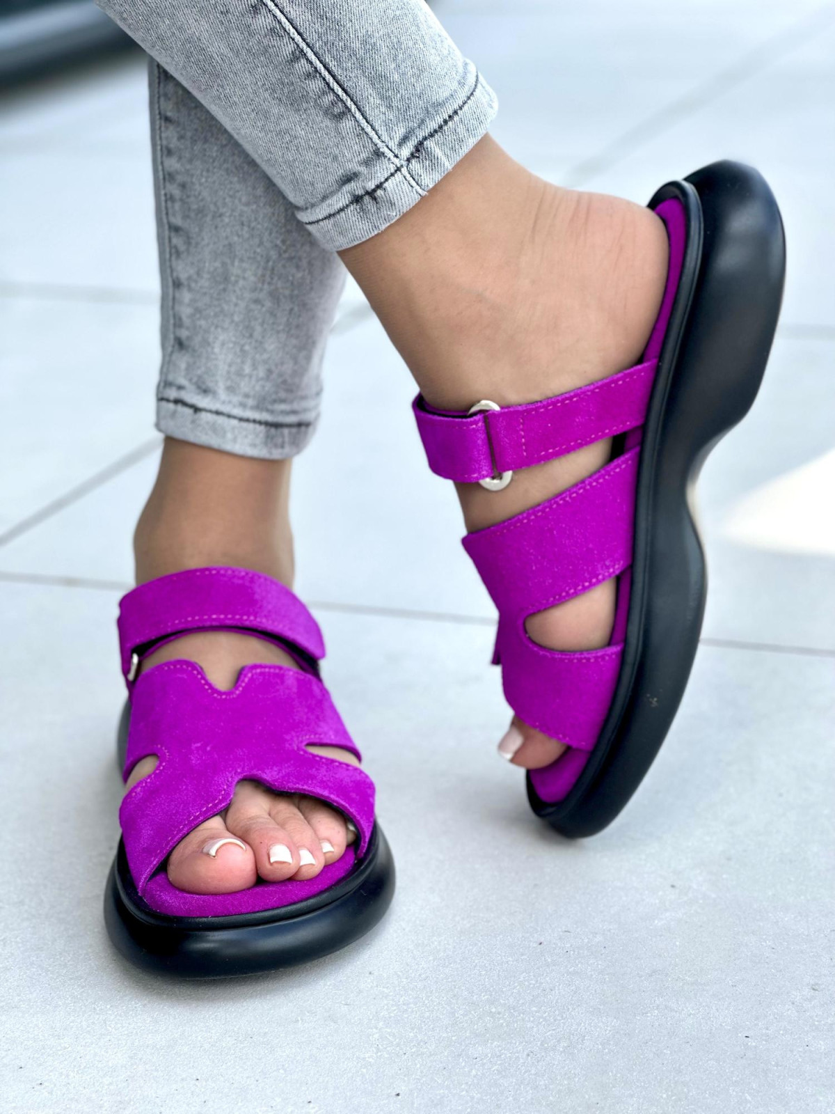 Klapki damskie skórzane OLEKSY na wygodnej podeszwie polskiej produkcji