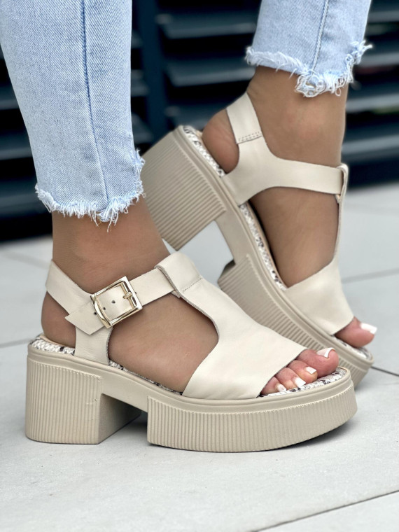 Beżowe sandały damskie skórzane OLEKSY polskiej produkcji