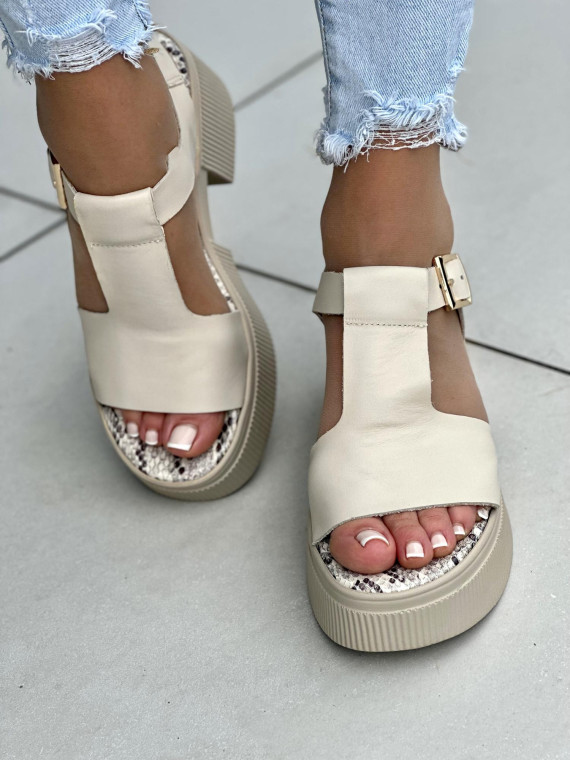 Beżowe sandały damskie skórzane OLEKSY polskiej produkcji