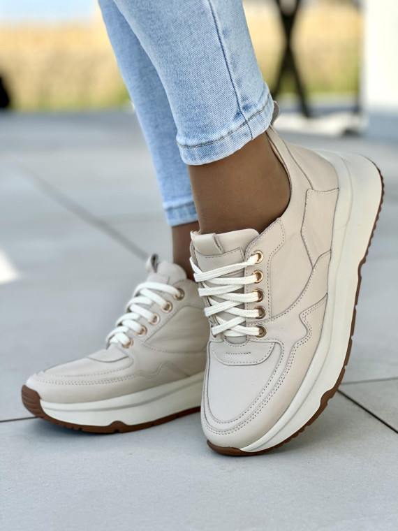 Beżowe sneakersy damskie skórzane OLEKSY polskiej produkcji