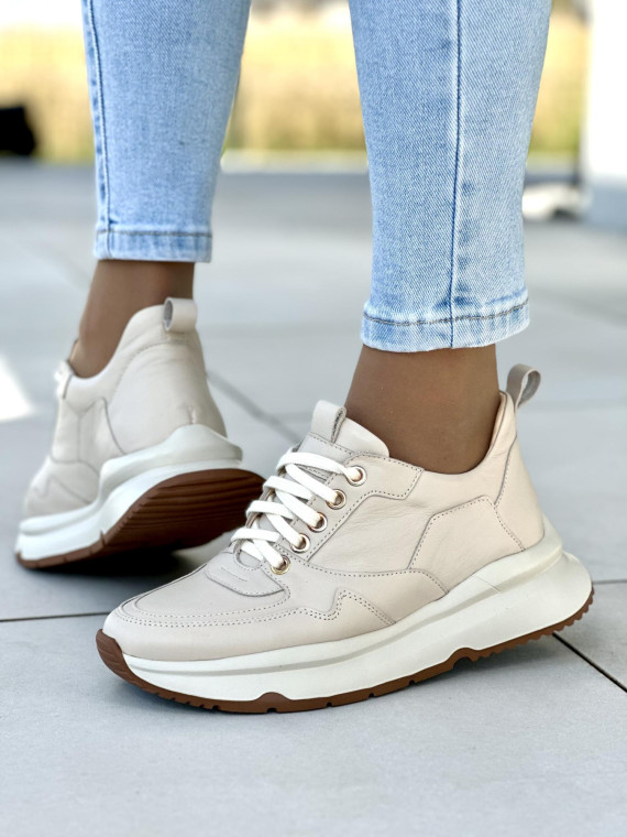 Beżowe sneakersy damskie skórzane OLEKSY polskiej produkcji