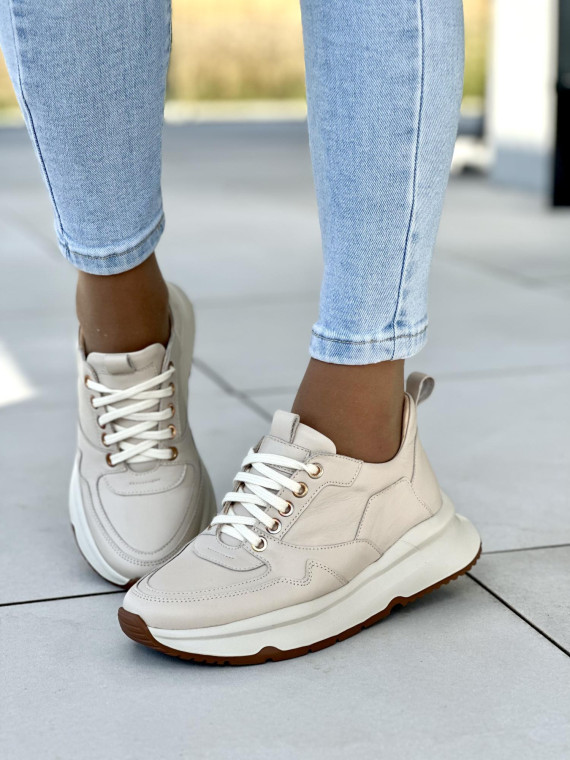 Beżowe sneakersy damskie skórzane OLEKSY polskiej produkcji