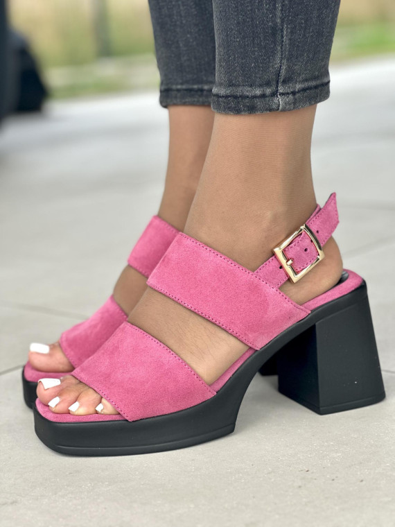 Fuksjowe sandały damskie skórzane OLEKSY polskiej produkcji