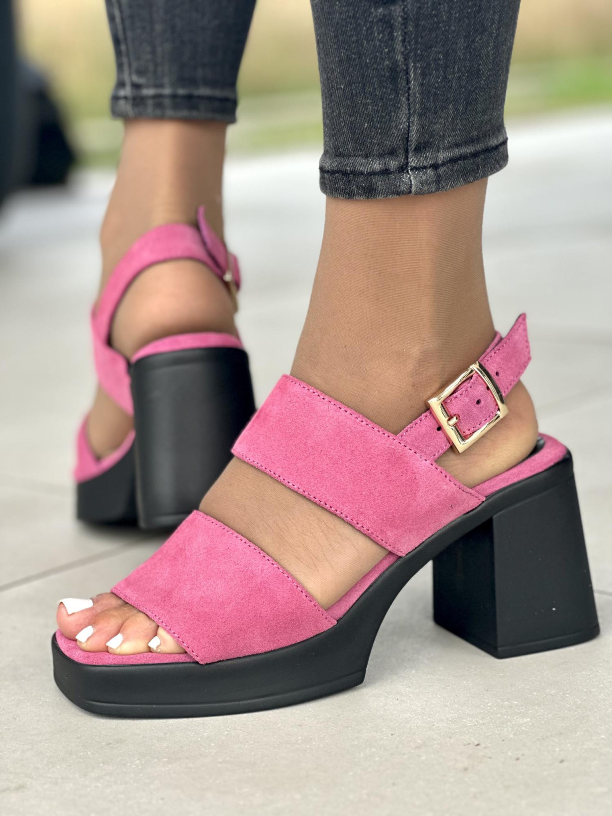 Fuksjowe sandały damskie skórzane OLEKSY polskiej produkcji