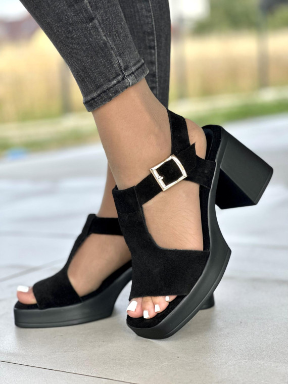 Czarne sandały damskie skórzane OLEKSY polskiej produkcji na wygodnym obcasie