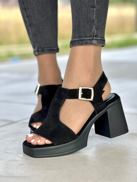 Czarne sandały damskie skórzane OLEKSY polskiej produkcji na wygodnym obcasie