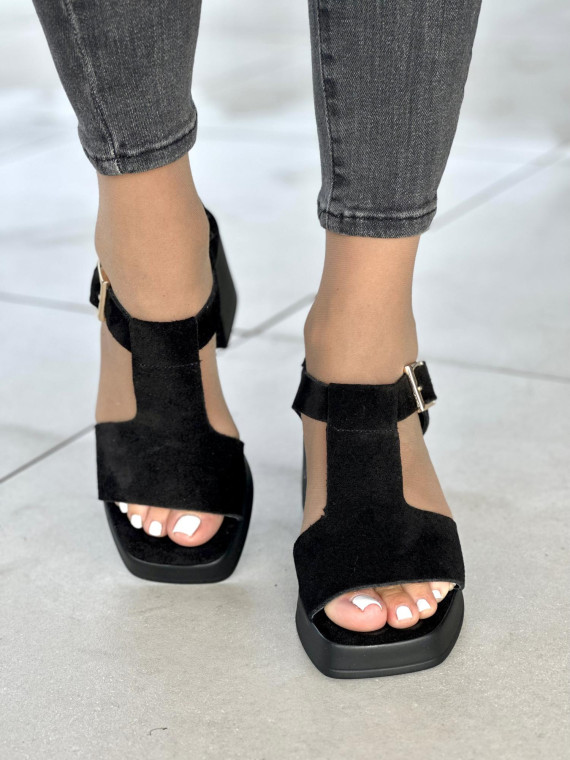 Czarne sandały damskie skórzane OLEKSY polskiej produkcji na wygodnym obcasie