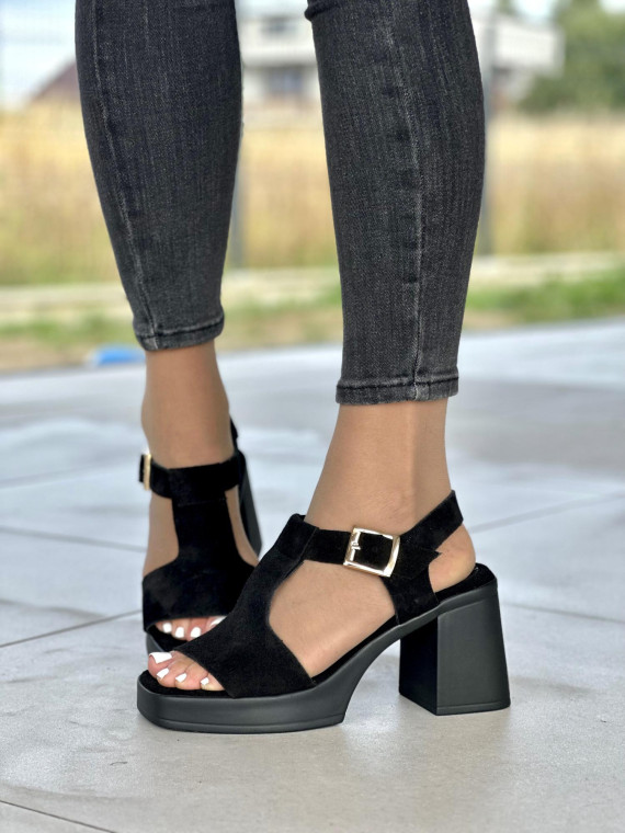 Czarne sandały damskie skórzane OLEKSY polskiej produkcji na wygodnym obcasie