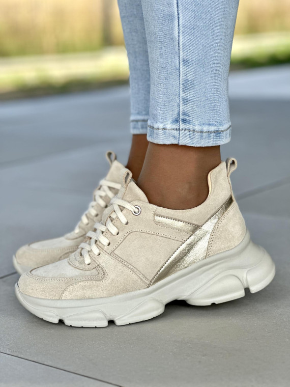 Beżowe sneakersy damskie skórzane OLEKSY polskiej produkcji