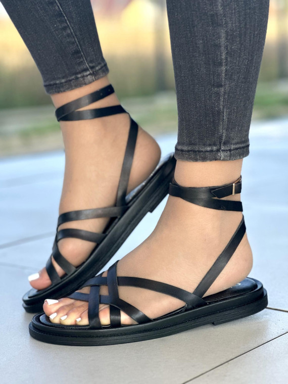 Mega wygodne czarne sandały damskie skórzane OLEKSY polskiej produkcji