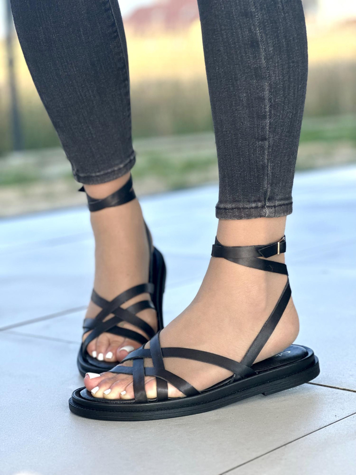 Mega wygodne czarne sandały damskie skórzane OLEKSY polskiej produkcji