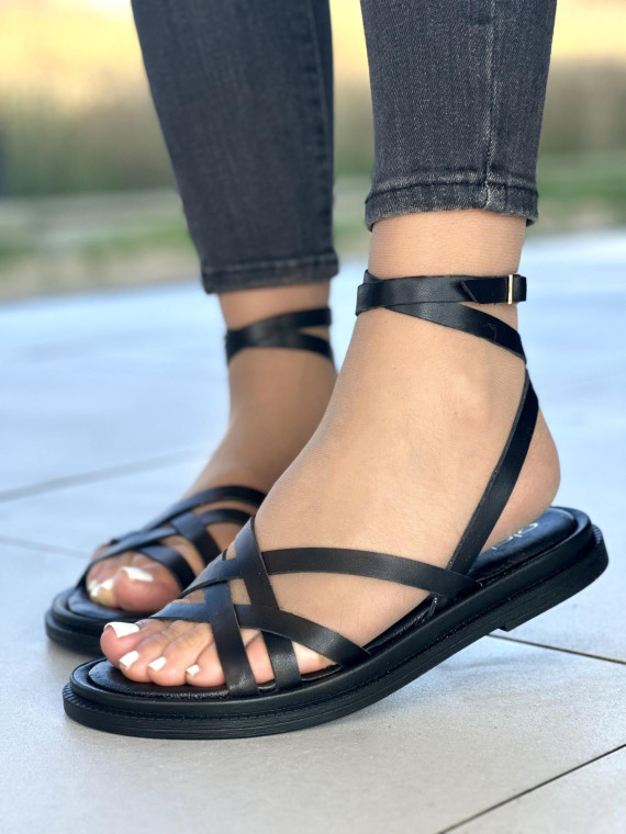 Mega wygodne czarne sandały damskie skórzane OLEKSY polskiej produkcji