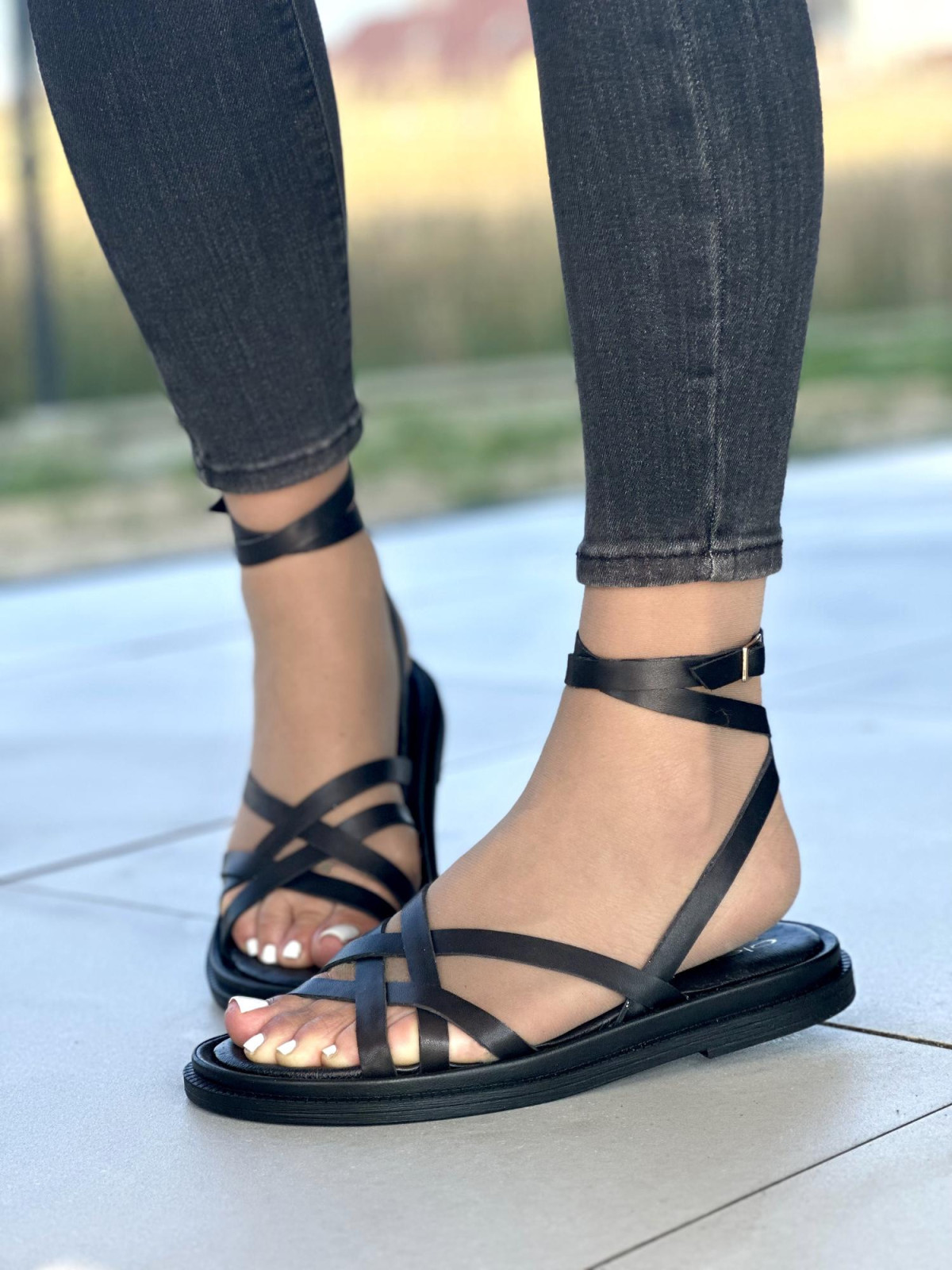 Mega wygodne czarne sandały damskie skórzane OLEKSY polskiej produkcji