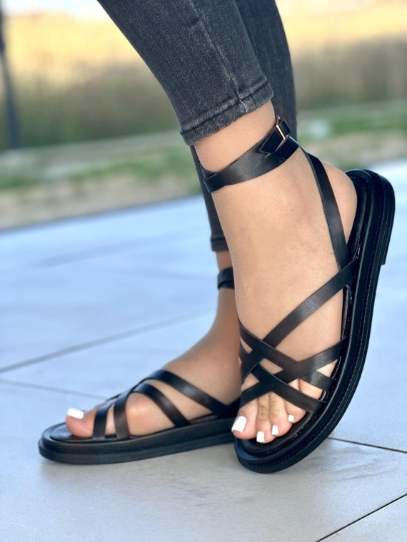 Mega wygodne czarne sandały damskie skórzane OLEKSY polskiej produkcji
