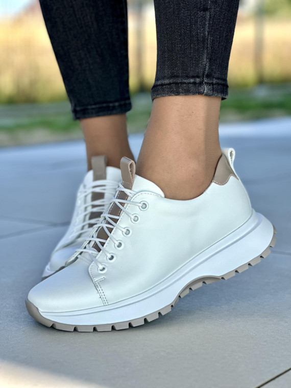 Białe sneakersy damskie OLEKSY ze skóry naturalnej polskiej produkcji