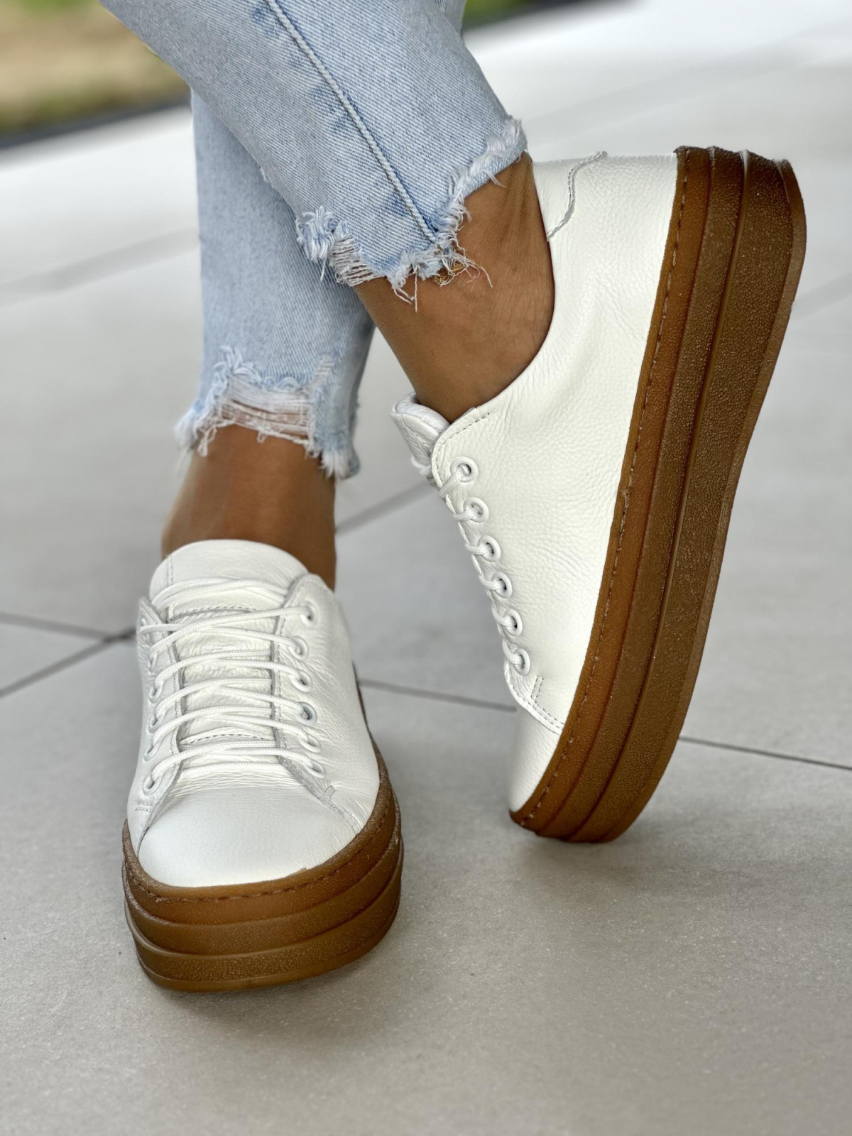 Białe trampki damskie skórzane OLEKSY polskiej produkcji