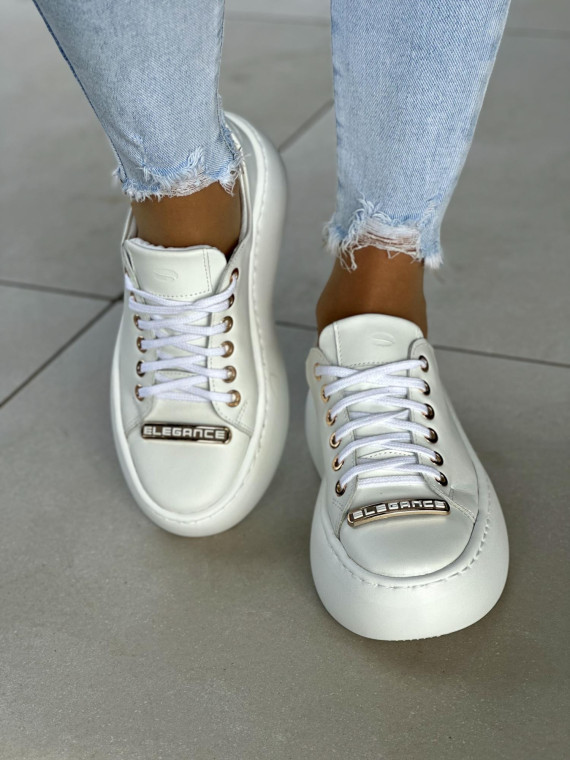 Białe trampki damskie skórzane OLEKSY polskiej produkcji na grubej podeszwie