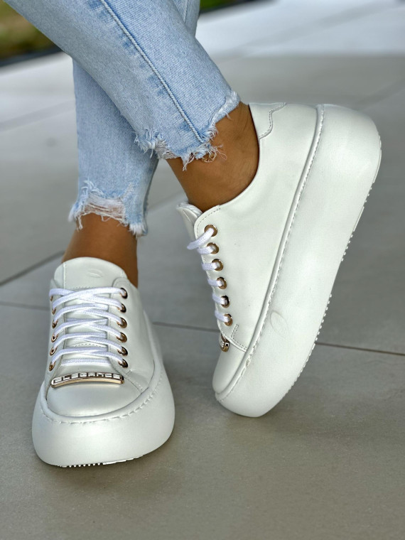 Białe trampki damskie skórzane OLEKSY polskiej produkcji na grubej podeszwie