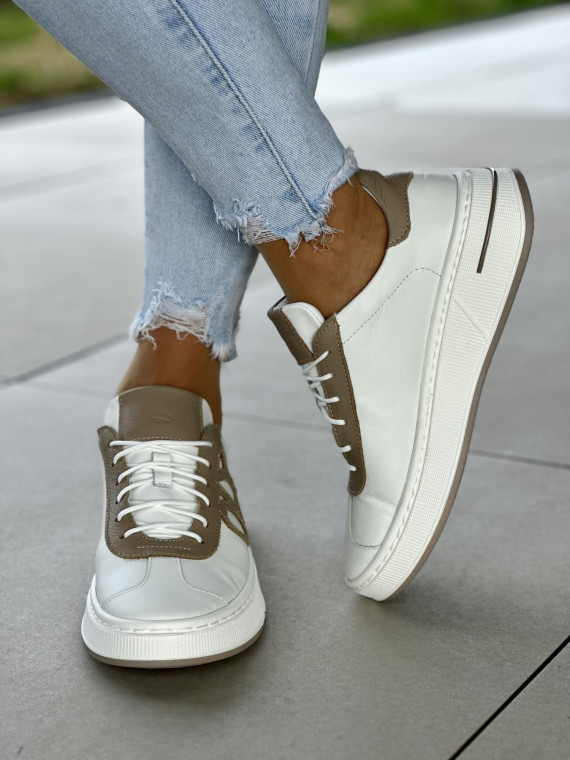 Białe sneakersy damskie OLEKSY ze skóry naturalnej polskiej produkcji