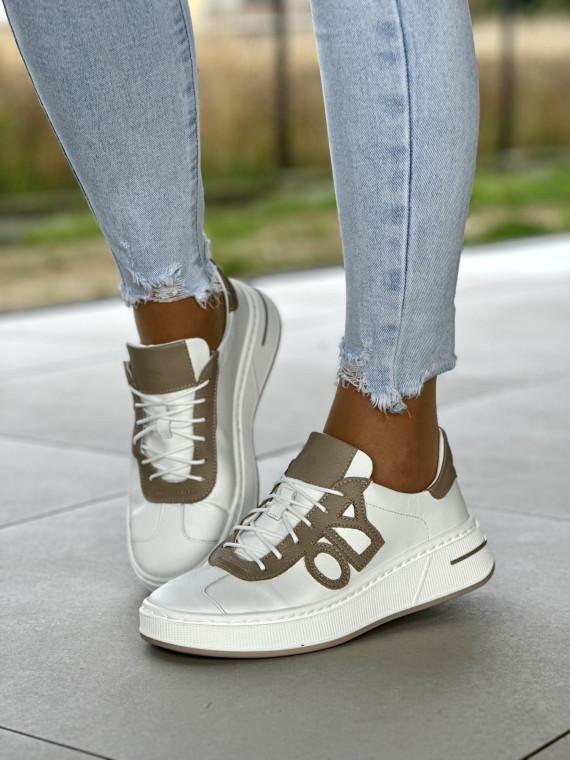 Białe sneakersy damskie OLEKSY ze skóry naturalnej polskiej produkcji