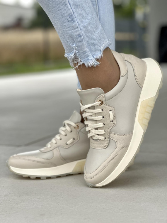 Beżowe sneakersy damskie skórzane OLEKSY polskiej produkcji